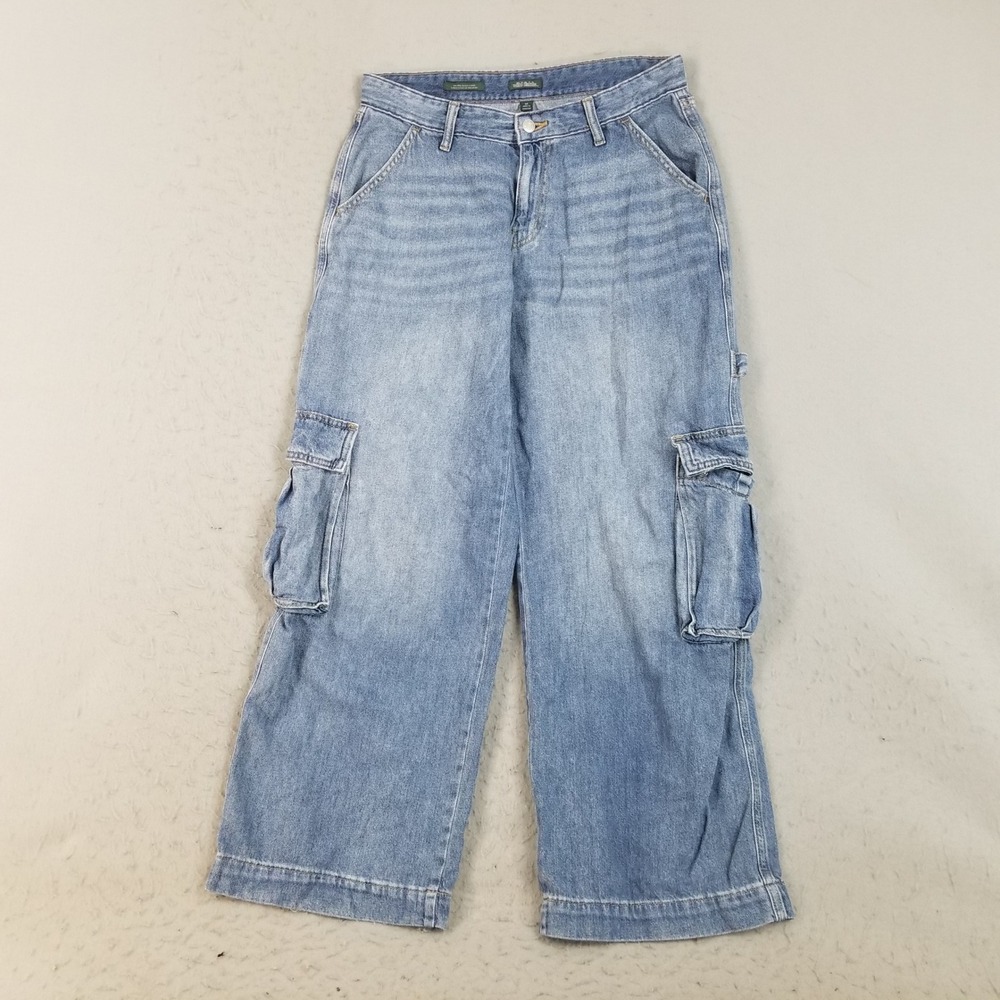Wild Fable Jeans Women 8/R Blue Mid-Rise Baggy Cargo Wide Leg Utility Workwear